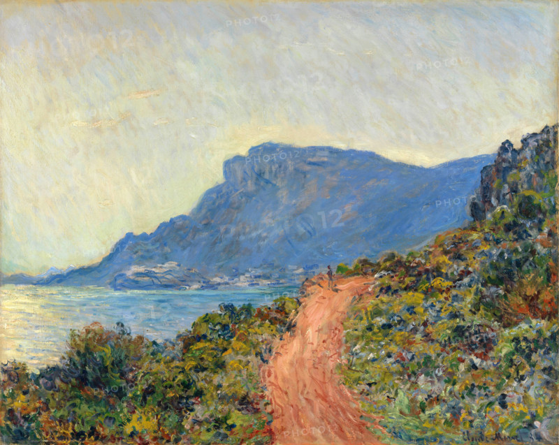 Claude Monet (born Oscar-Claude Monet on November 14, 1840, in Paris; died December 5, 1926) was a significant French painter, a member of the Impressionist movement. Shown here is his work, La Corniche near Monaco (1884).