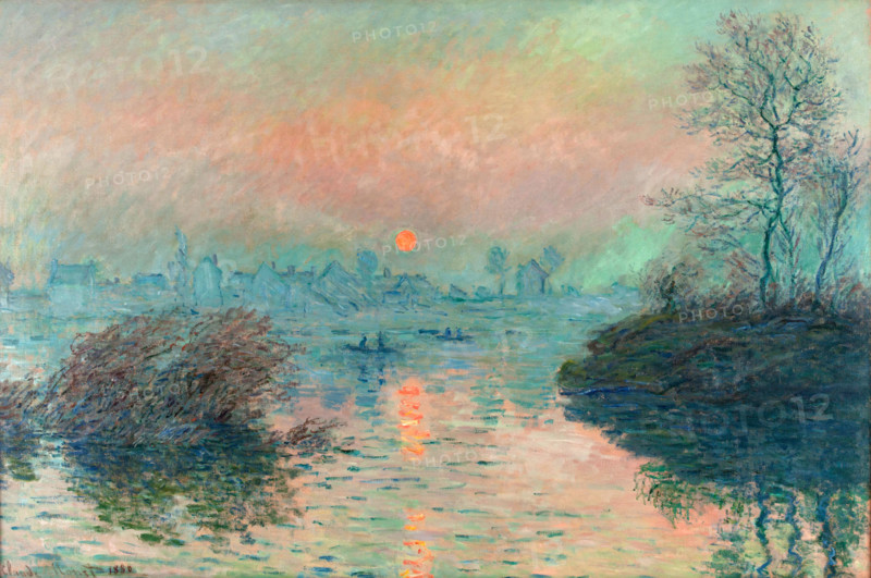 Claude Monet (born November 14, 1840, in Paris as Oscar-Claude Monet, died December 5, 1926), a significant French painter, is associated with the Impressionist movement. Shown here is his work, Sunset over the Seine at Lavacourt, Winter Effect (1880).