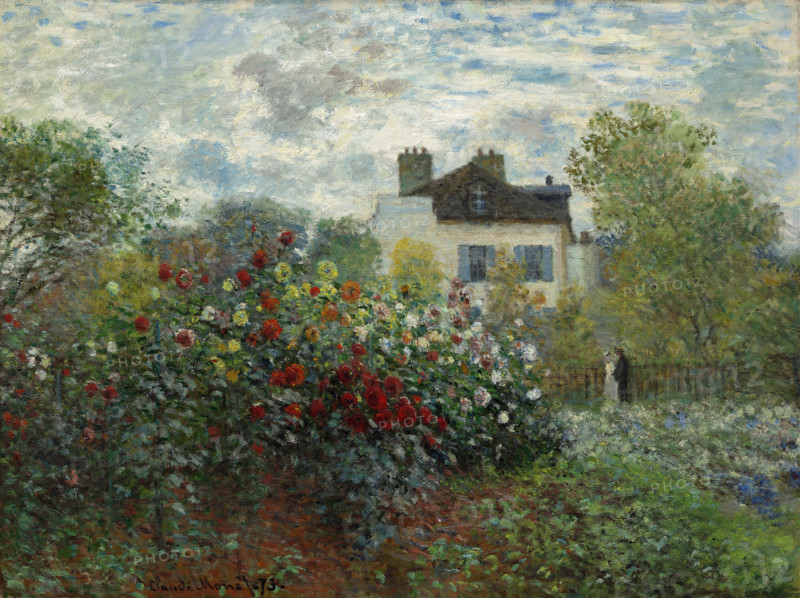 Claude Monet (born November 14, 1840, in Paris as Oscar-Claude Monet, died December 5, 1926), a significant French painter, is associated with the Impressionist movement. Shown here is his work, *The Artists Garden in Argenteuil, A Corner of the Garden with Dahlias* (1873).