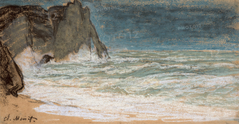 Claude Monet (born Oscar-Claude Monet on November 14, 1840, in Paris; died December 5, 1926) was a significant French painter, a member of the Impressionist movement. Shown here is his work, *The Raging Sea at Etretat* (1868).