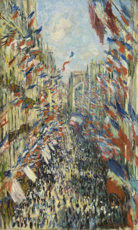 Claude Monet (born Oscar-Claude Monet on November 14, 1840, in Paris; died December 5, 1926) was a significant French painter, a member of the Impressionist movement. Shown here is his work, The Rue Montorgueil in Paris. Celebration of June 30, 1878 (1878).