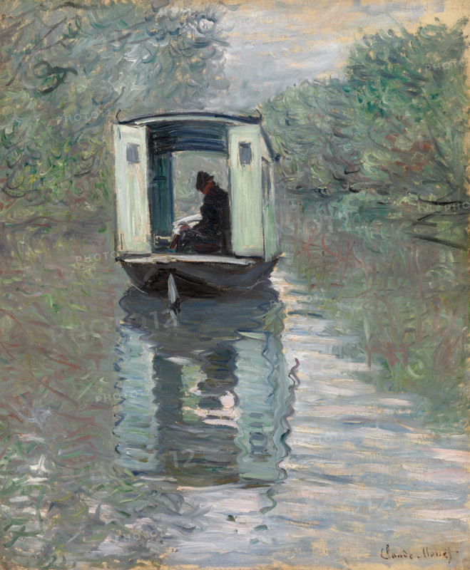 Claude Monet (born November 14, 1840, in Paris as Oscar-Claude Monet, died December 5, 1926), a significant French painter, is associated with the Impressionist movement. Shown here is his work, *The Studio Boat* (1876).