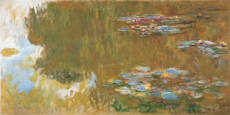 Claude Monet (born Oscar-Claude Monet on November 14, 1840, in Paris; died December 5, 1926) was a significant French painter, a member of the Impressionist movement. Shown here is his work, *The Water Lily Pond*, c. 1917–19.