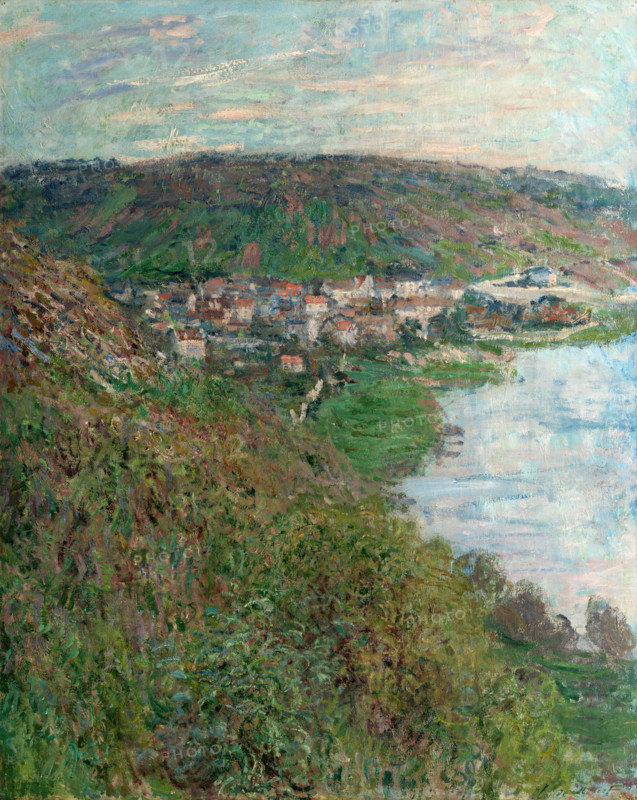 Claude Monet (born Oscar-Claude Monet on November 14, 1840, in Paris; died December 5, 1926) was a significant French painter, a member of the Impressionist movement. Shown here is his work, View of VEtheuil (1880).