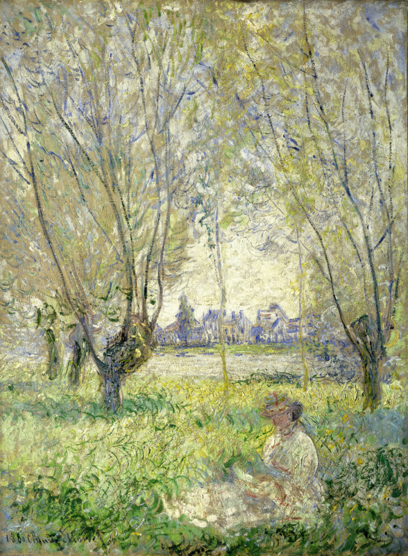 Claude Monet (born November 14, 1840, in Paris as Oscar-Claude Monet, died December 5, 1926), a significant French painter, is associated with the Impressionist movement. Shown here is his work, Woman Seated under the Willows (1880).