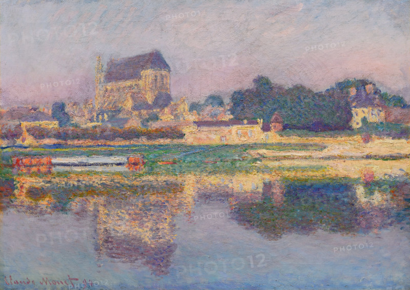 Claude Monet (born Oscar-Claude Monet on November 14, 1840, in Paris; died December 5, 1926) was a significant French painter, a member of the Impressionist movement. Shown here is his work, *Church of Vernon, Sun* (1894).