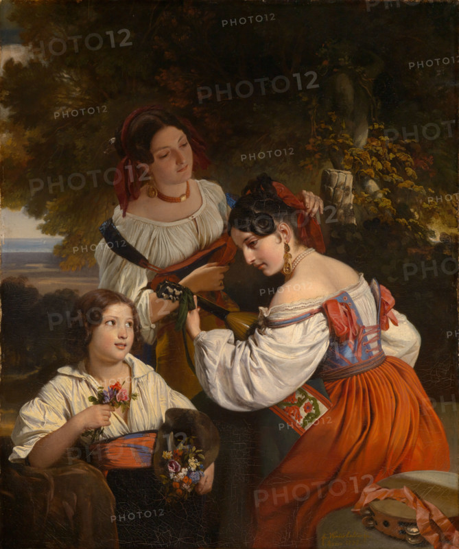 Franz Xaver Winterhalter (April 20, 1805 – July 8, 1873), a German painter, was among the most sought-after and famous portrait painters. Here is his work: Roman Genre Scene (1833), painting, reproduction of the painting, artwork, historical.
