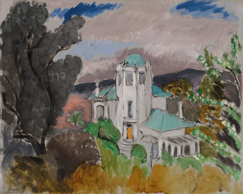 Henri Matisse, Henri Emile Benoit Matisse (born December 31, 1869, died November 3, 1954 in Cimiez), French painter, graphic artist, draftsman, Classical Modernist. Here is his work: Blue Villa (1918), Blue House, painting, reproduction of the painting, artwork, historical.
