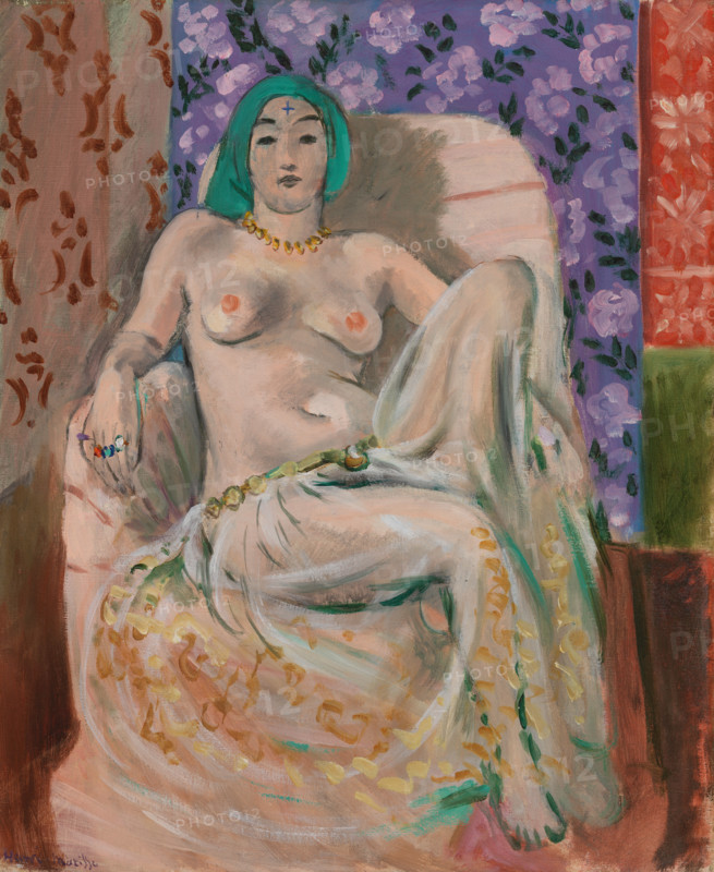 Henri Matisse, Henri Emile Benoit Matisse (born December 31, 1869, died November 3, 1954 in Cimiez), French painter, graphic artist, draftsman, Classical Modernist. His work includes: Moorish Woman, The Raised Knee, Femme mauresque, Le Genou levE (1922-1923), Moorish Woman, The Raised Knee, painting, reproduction of the painting, artwork, historical.
