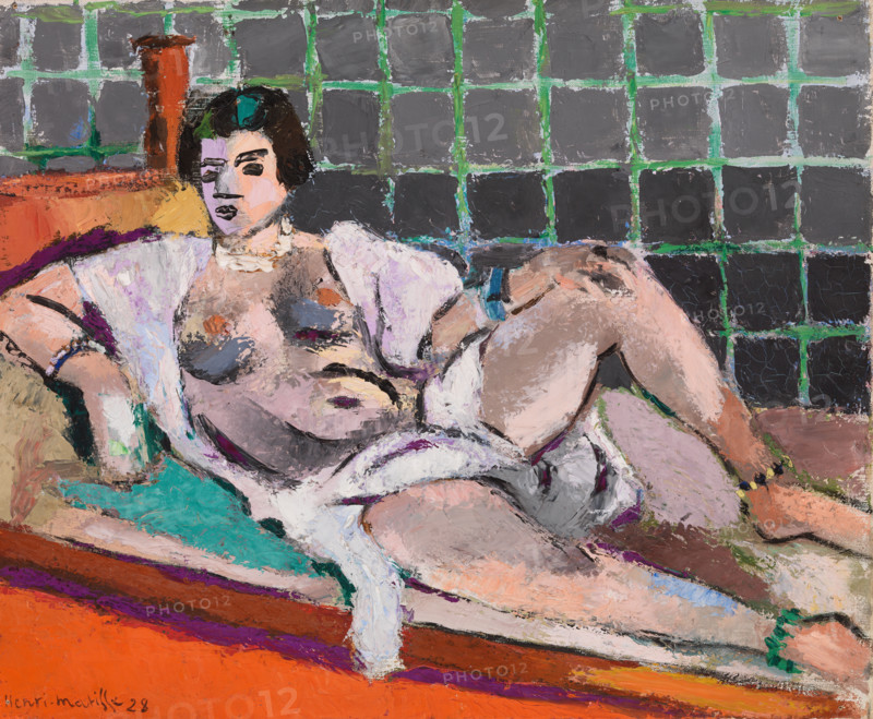 Henri Matisse, Henri Emile Benoit Matisse (born December 31, 1869, died November 3, 1954 in Cimiez), French painter, graphic artist, draftsman, Classical Modernist. Here is his work: Reclining Odalisque, Nu Etendu (1928), reclining nude, painting, reproduction of the painting, artwork, historical.
