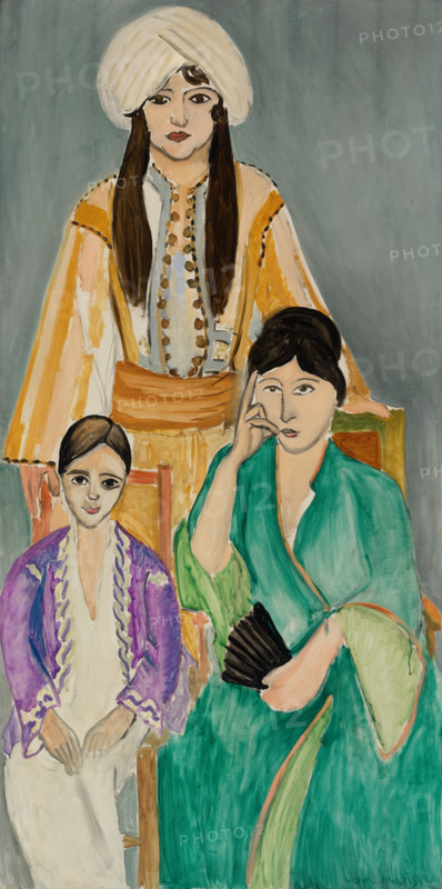 Henri Matisse, Henri Emile Benoit Matisse (born December 31, 1869, died November 3, 1954 in Cimiez), French painter, graphic artist, draftsman, Classical Modernist. His work shown here is: Three Sisters with Grey Background, Les Trois soeurs sur fond gris (1917), The Three Sisters in a Grey Background, painting, reproduction of the painting, artwork, historical.