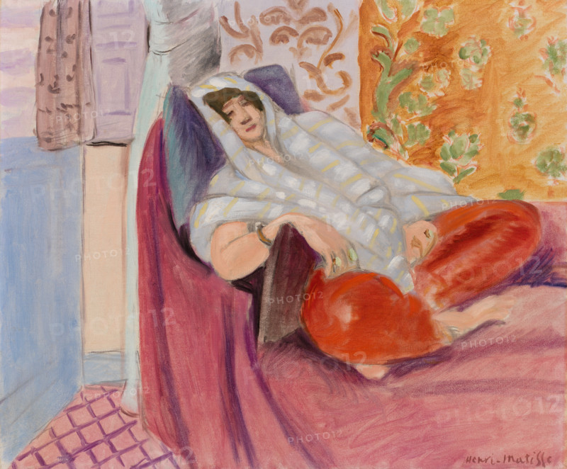 Henri Matisse, Henri Emile Benoit Matisse (born December 31, 1869, died November 3, 1954 in Cimiez), French painter, graphic artist, draftsman, Classical Modernist. Here is his work: Woman Reclining (1921), reclining woman, painting, reproduction of the painting, artwork, historical.
