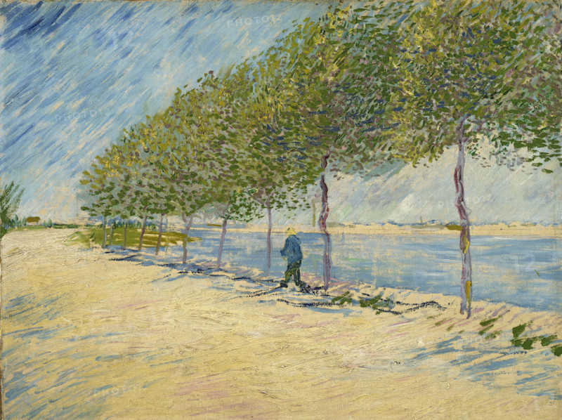 Along the Seine, a painting by Vincent Willem van Gogh (born March 30, 1853, in Groot-Zundert; died July 29, 1890, in Auvers-sur-Oise), Dutch painter and draftsman, one of the founders of modern painting. Illustration, reproduction of a painting. Authentic, exact date of the original unknown, historical.