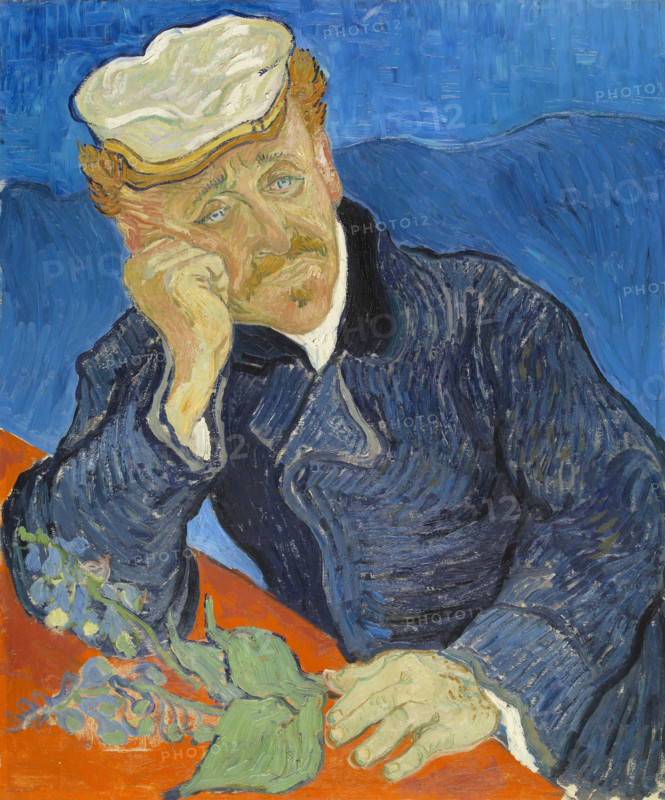 Portrait of Dr. Gachet, a painting he created in 1890, a few weeks before his suicide, by Vincent Willem van Gogh (born March 30, 1853, in Groot-Zundert; died July 29, 1890, in Auvers-sur-Oise), Dutch painter and draftsman, one of the founders of modern painting. Illustration, reproduction of a painting. Authentic, exact date of the original unknown, historical.