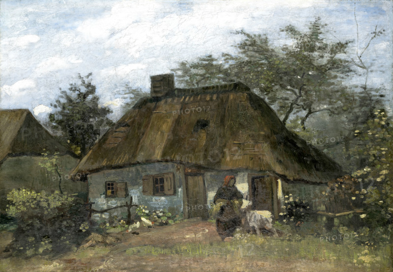 Farmhouse in Nuenen (1885), painting by Vincent Willem van Gogh (born March 30, 1853 in Groot-Zundert, died July 29, 1890 in Auvers-sur-Oise), Dutch painter and draftsman, one of the founders of modern painting. Illustration, reproduction of a painting. Authentic, exact date of the original unknown, historical.