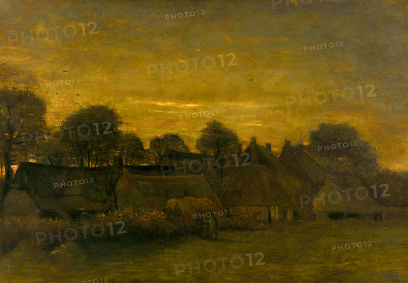 Farming Village at Twilight (1884), a painting by Vincent Willem van Gogh (born March 30, 1853, in Groot-Zundert; died July 29, 1890, in Auvers-sur-Oise), Dutch painter and draftsman, one of the founders of modern painting. Illustration, reproduction of a painting. Authentic, exact date of the original unknown, historical.