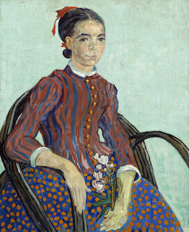 La MousmE (1888), a young girl in Arles, painting by Vincent Willem van Gogh (born March 30, 1853 in Groot-Zundert, died July 29, 1890 in Auvers-sur-Oise), Dutch painter and draftsman, one of the founders of modern painting, illustration, reproduction of a painting. Authentic, exact date of the original unknown, historical.