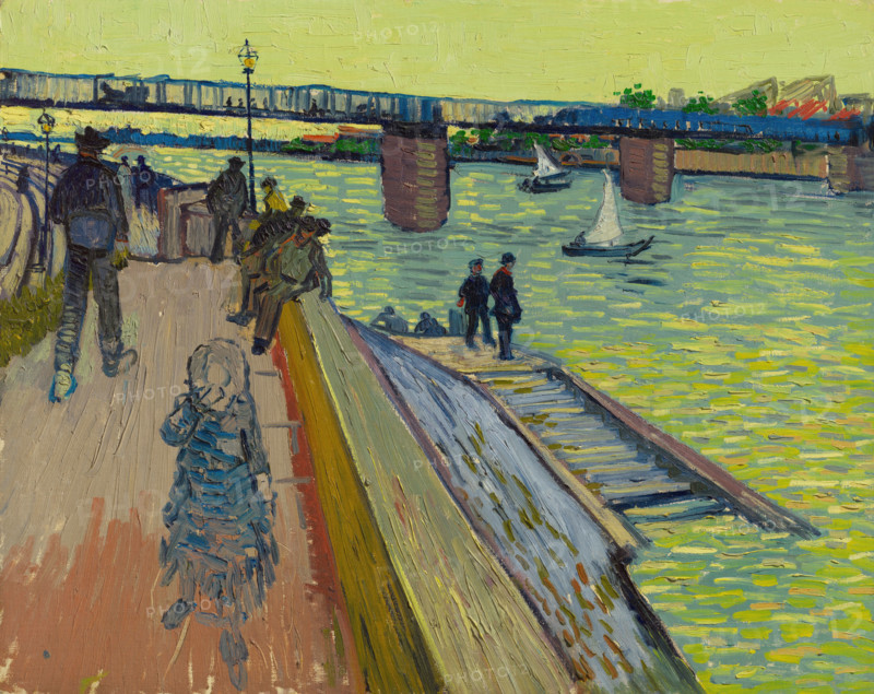 Le pont de Trinquetaille (1888), The Bridge at Trinquetaille (1888), painting by Vincent Willem van Gogh (born March 30, 1853 in Groot-Zundert, died July 29, 1890 in Auvers-sur-Oise), Dutch painter and draftsman, one of the founders of modern painting, illustration, reproduction of a painting. Authentic, exact date of the original unknown, historical.