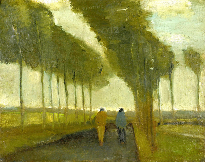 LallEe Aux Deux Promeneurs (1883), Avenue with Two Strollers (1883), painting by Vincent Willem van Gogh (born March 30, 1853 in Groot-Zundert, died July 29, 1890 in Auvers-sur-Oise), Dutch painter and draftsman, one of the founders of modern painting, illustration, reproduction of a painting. Authentic, exact date of the original unknown, historical.