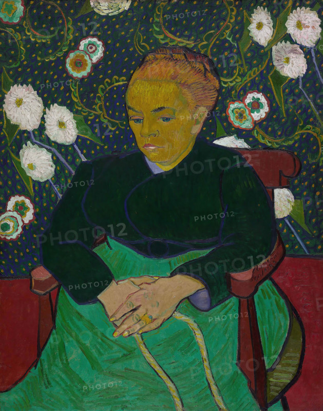 Madame Roulin Rocking the Cradle (La berceuse) (1889), a painting by Vincent Willem van Gogh (born March 30, 1853, in Groot-Zundert; died July 29, 1890, in Auvers-sur-Oise), a Dutch painter and draftsman, one of the founders of modern painting. Illustration, reproduction of a painting. Authentic, exact date of the original unknown. Historical.