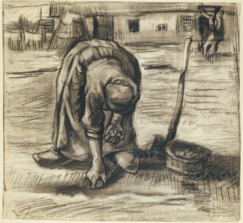 Potato Planter (1885), a painting by Vincent Willem van Gogh (born March 30, 1853, in Groot-Zundert; died July 29, 1890, in Auvers-sur-Oise), a Dutch painter and draftsman, one of the founders of modern painting. Illustration, reproduction of a painting. Authentic, exact date of the original unknown, historical.