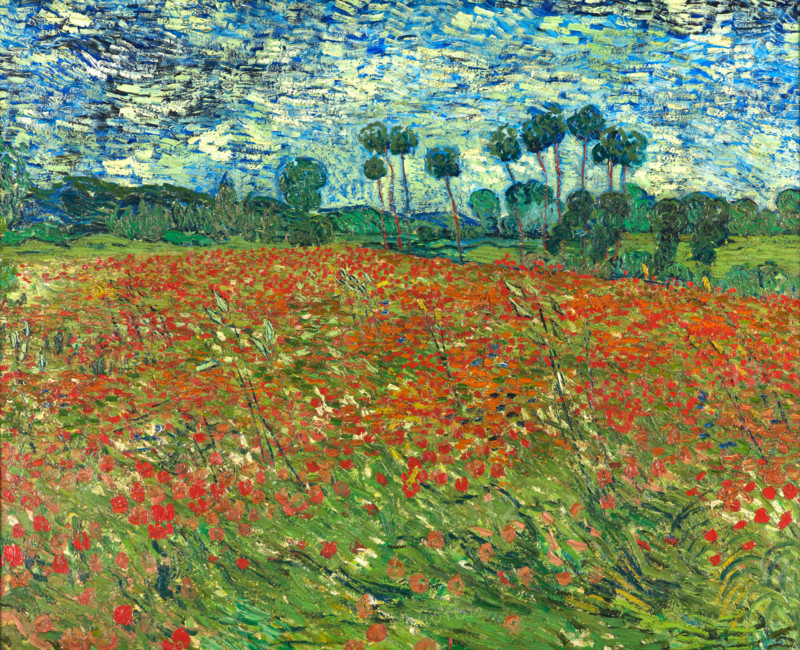 Poppy field, painting by Vincent Willem van Gogh (born March 30, 1853 in Groot-Zundert, died July 29, 1890 in Auvers-sur-Oise), Dutch painter and draftsman, one of the founders of modern painting, illustration, reproduction of a painting. Authentic, exact date of the original unknown, historical.