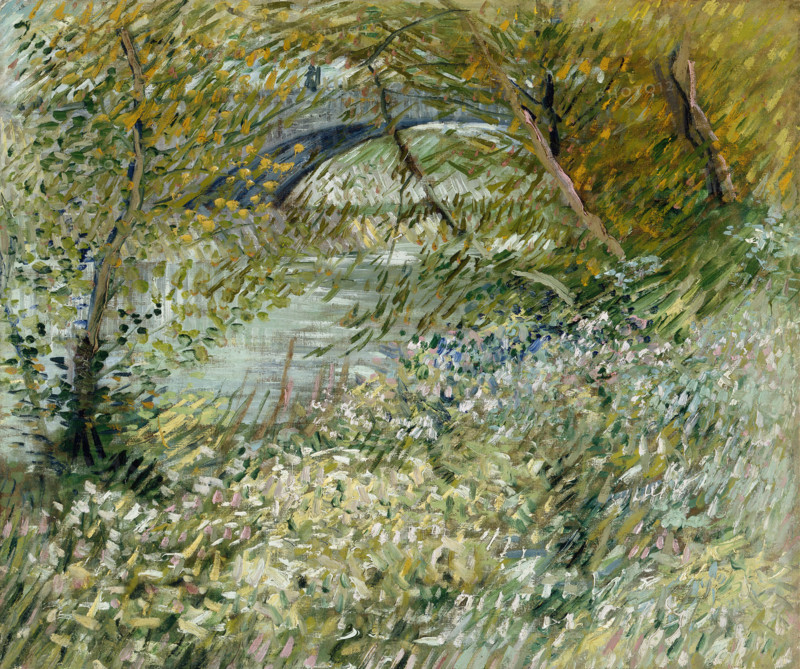 River Bank in Springtime (1887), a painting by Vincent Willem van Gogh (born March 30, 1853, in Groot-Zundert; died July 29, 1890, in Auvers-sur-Oise), Dutch painter and draftsman, one of the founders of modern painting. Illustration, reproduction of a painting. Authentic, exact date of the original unknown, historical.