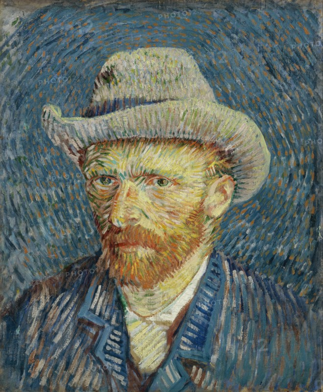 Self-portrait with gray felt hat (1887)