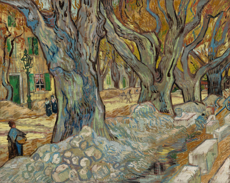 The Large Plane Trees, Road Menders at Saint-REmy (1889), the large plane trees or road workers in Saint-REmy, painting by Vincent Willem van Gogh (born March 30, 1853 in Groot-Zundert, died July 29, 1890 in Auvers-sur-Oise), Dutch painter and draftsman, one of the founders of modern painting, illustration, reproduction of a painting. Authentic, exact date of the original unknown, historical.