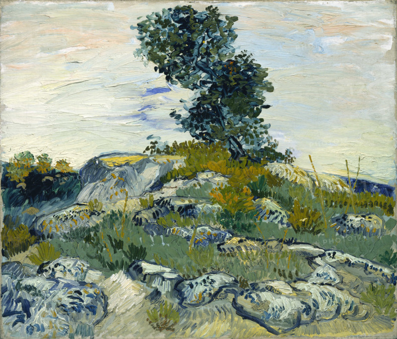 The Rocks, The Rock of Montmajour with Pines, a painting by Vincent Willem van Gogh (born March 30, 1853, in Groot-Zundert; died July 29, 1890, in Auvers-sur-Oise), Dutch painter and draftsman, one of the founders of modern painting. Illustration, reproduction of a painting. Authentic, exact date of the original unknown, historical.