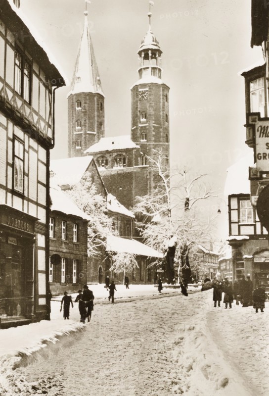 Germany, Goslar under the snow, view from Breitenstrasse 1950 circa