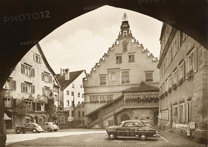 Germany, Rathaus Townhall in Lindau, Bodensee with car, 1959 circa