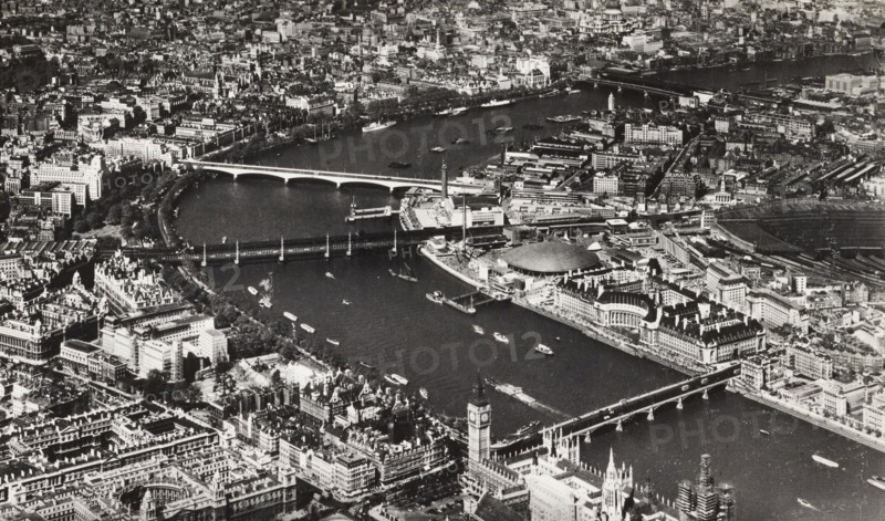 United Kingdom, Aerial view of The Thames at Westminster London, 1960 circa