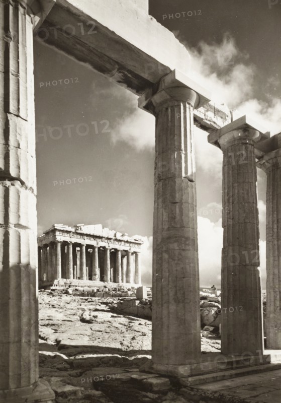 Athens Greece, Parthenon through Columns, 1900 circa