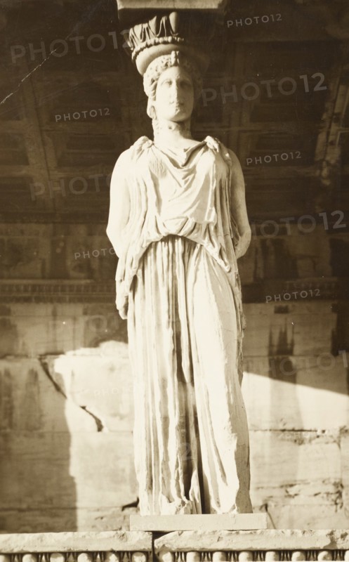 Athens Greece, Caryatid on the Acropolis of Athens, part of the Erechtheion temple, 1960 circa