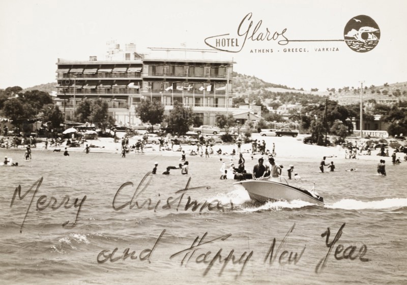 Athens Greece, Vintage Postcard with Christmas Wishes from the Hotel Claros, 1960 circa