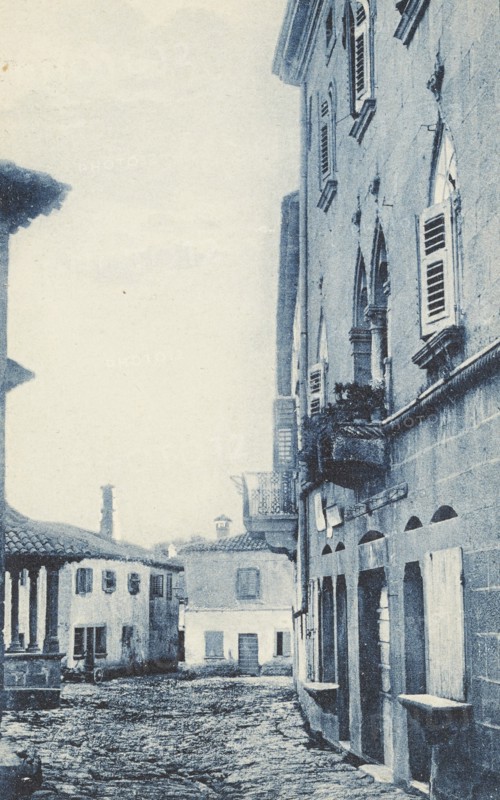 Croatia, Gallignana street view with Salamon Palace, 1898 circa