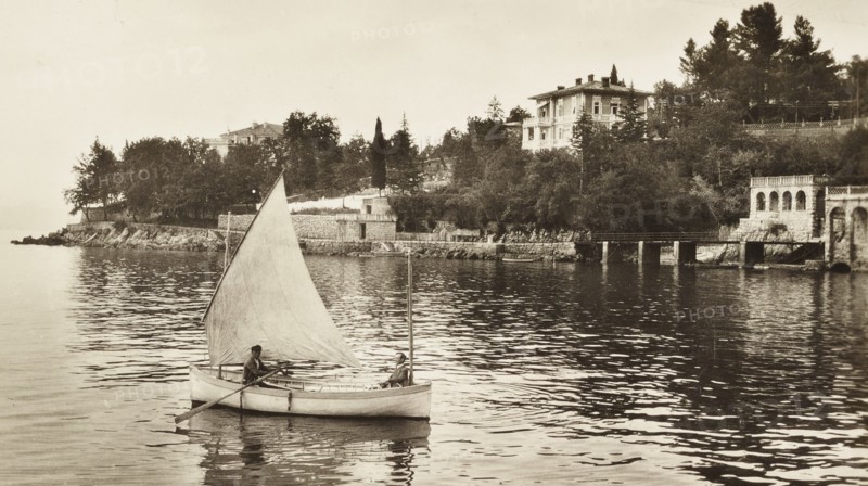 Croatia, boat in front of Ica a little fishermen village nearby Abbazia, Opatija, Florida Pension, nearby Opatija, 1910 circa