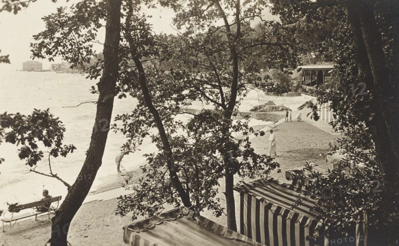 Croatia, beach resort in Ica a little fishermen village nearby Abbazia, Opatija, elite tourist destination during the Austro-Hungarian era, 1910 circa