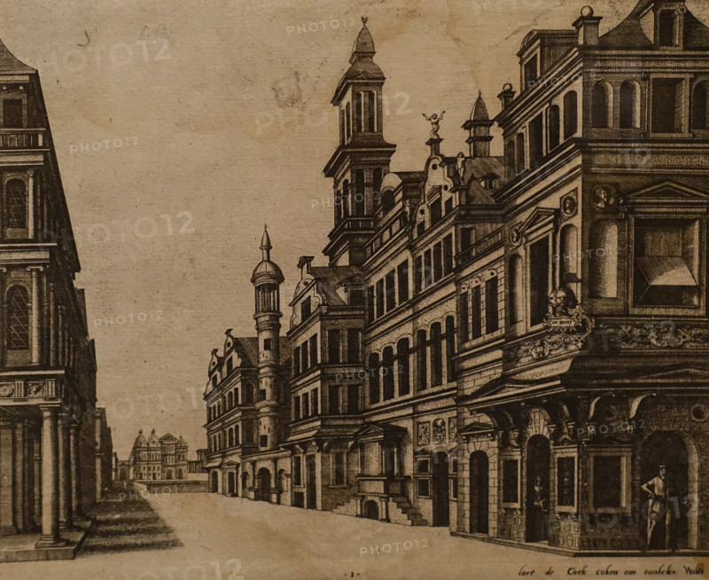 An Architectural fantasy with a street perspective of an ideal city