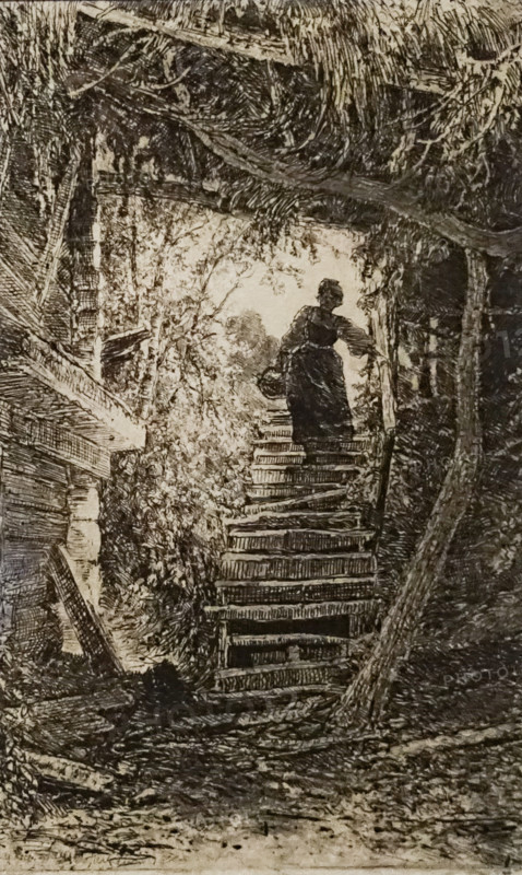 Peasant woman descending the stairs