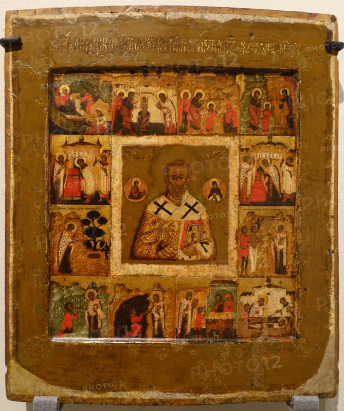 Saint Nicholas the Wonderworker with scenes from his life in 12 border scenes