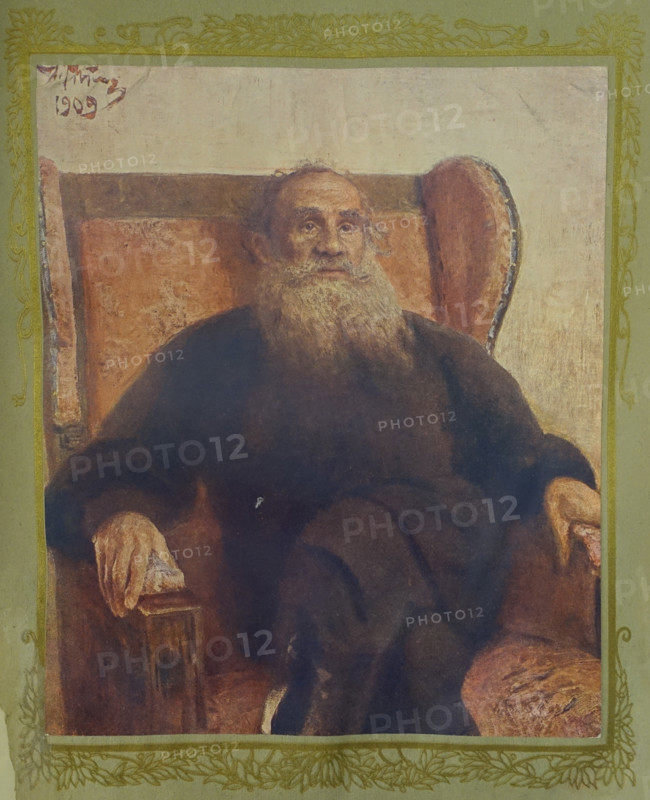 Portrait of Leo Tolstoy (1828-1910) in a red armchair