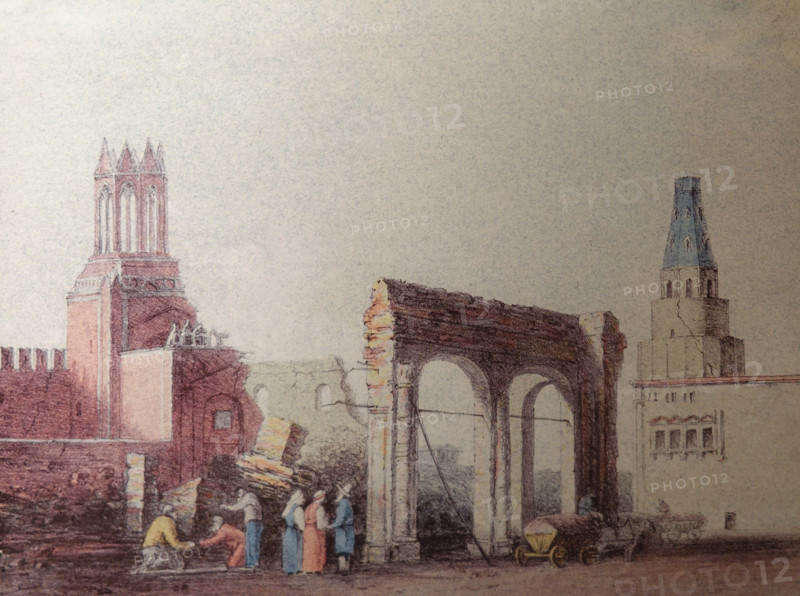 Red Square near the ruined Nikolskaya Tower of the Kremlin