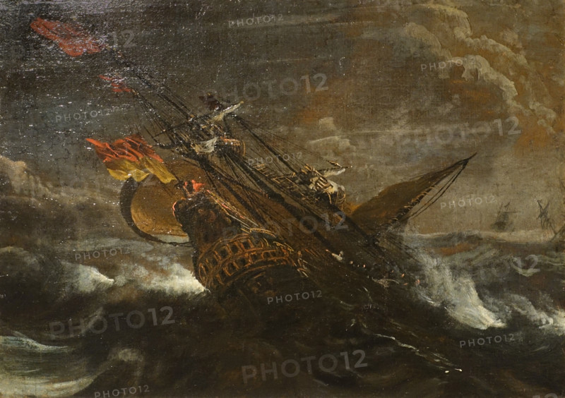 Three-masted Sailing Ship in a Storm