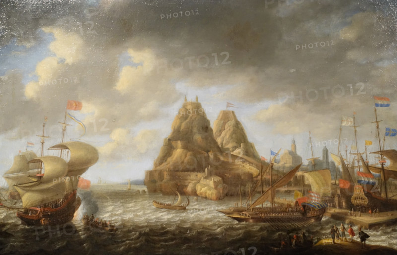 Dutch and English ships in the port of Peñón de Vélez de la Gomera in Morocco