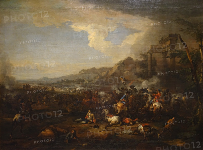 Cavalry Battle Against a Background of Ancient Ruins