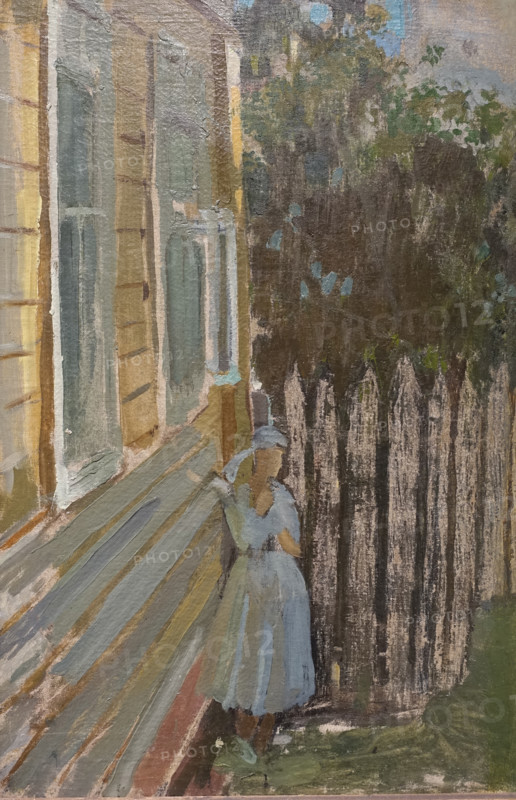 Woman outside a Country House