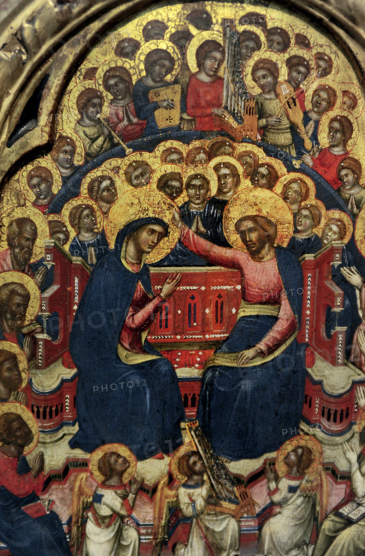 Catarino Veneziano. Venetian painter (fl. 1362-1390). Triptych of the Coronation of the Virgin and the Crucifixion. Detail of the central panel. National Gallery Prague. Czech Republic.