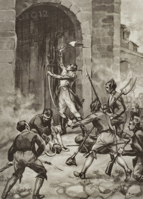 Peninsular War (1808-1814). The Reconquest of Vigo. Popular uprising that took place on 28 March 1809 against the French invasion. The Vigueans, led by the military officers Pablo Morillo (1775-1837) and Bernardo Gonzalez ""Cachamuina"" (1771-1848), achieved the expulsion of the French from the city. Los guerrilleros de 1808. Historia popular de la Guerra de la Independencia, by Enrique Rodriguez-Solis. Volume I. Published in Madrid, 1930.